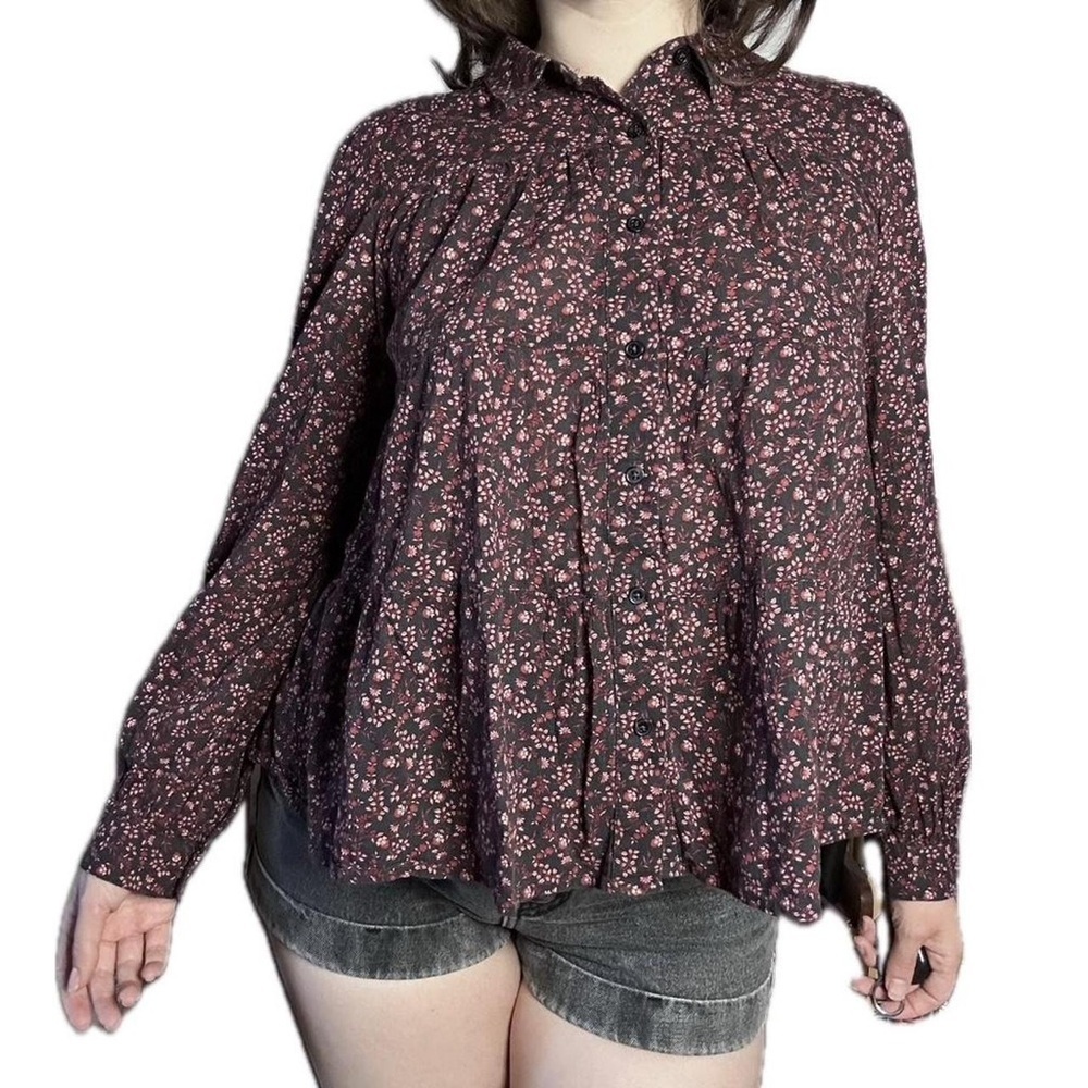 Banana Republic Floral Button-Up Blouse - Burgundy